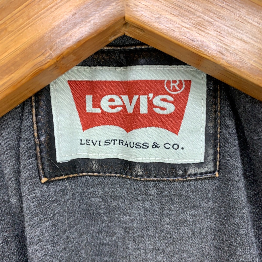 Levis Faux Leather Hooded Trucker Jacket Men's Large Dark Brown Fleece Lined - Picture 4 of 13